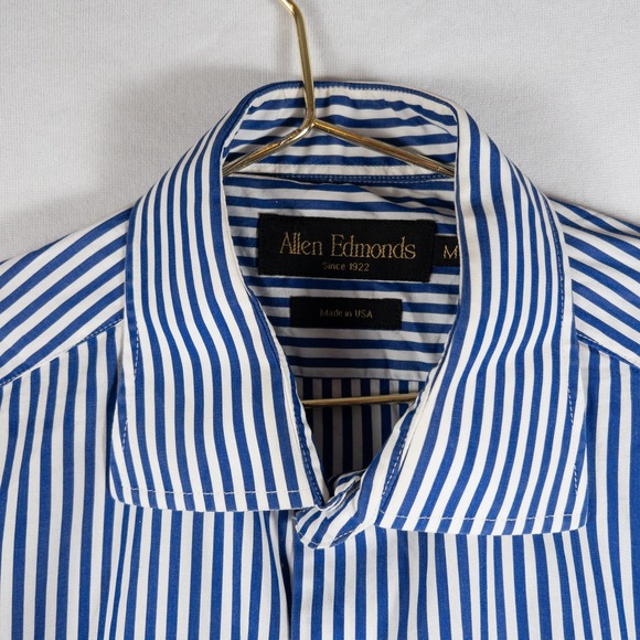 Allen Edmonds Button Down Medium Blue White Striped Luxury Cotton - Picture 3 of 3